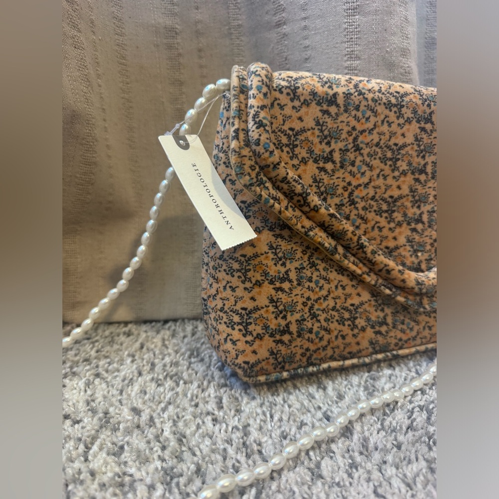 NWT Anthropologie velour Clutch with Pearl Chain - Picture 2 of 5